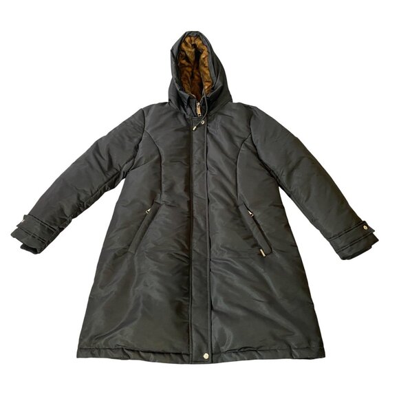Nine West Womens Black Hooded Coat Faux Fur Trimmed Hood Heavy Winter XL - Picture 1 of 13